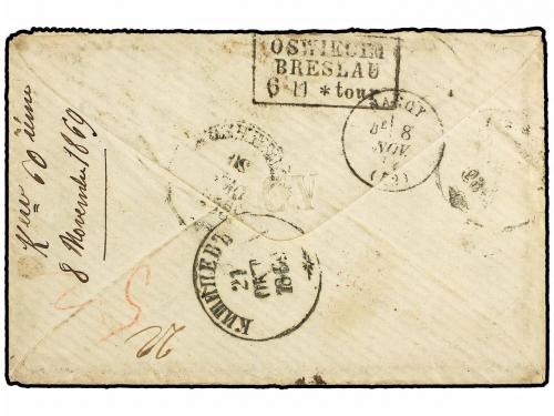 ✉ RUSIA. Mi. 18x, 19x, 21x. 1869. Cover from KIEV (Ukraine) 