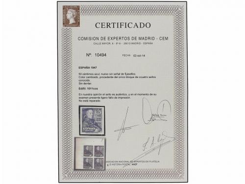 ** ESPAÑA. Ed. 1011ccs. 50 cts. azul ERROR DE COLOR SIN DENT