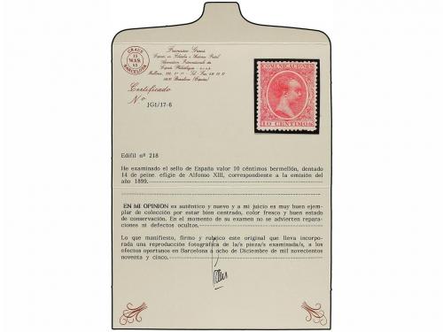 ** ESPAÑA. Ed. 218. 10 cents. bermellón. PIEZA DE LUJO. Cert
