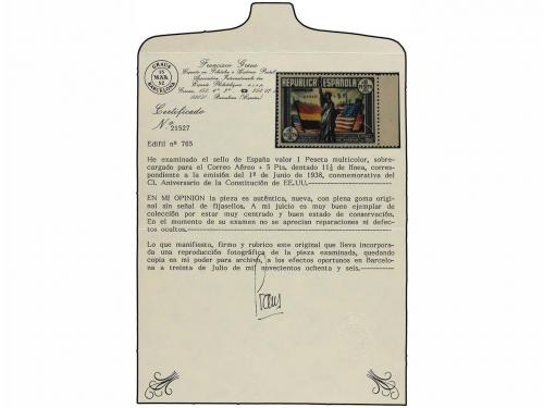 ** ESPAÑA. Ed. 765. Aéreo + 5 pts. multicolor. LUJO. Cert. G