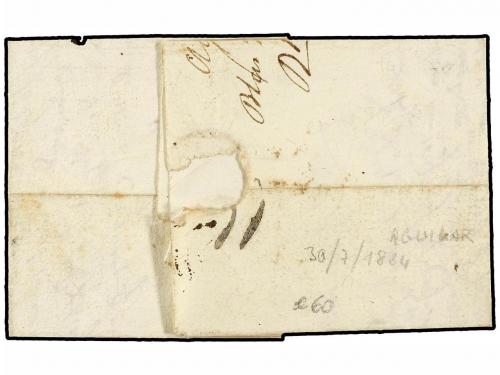 ✉ ESPAÑA: PREFILATELIA. 1824. AGUILAR a FRANCIA. Marca C.R.A