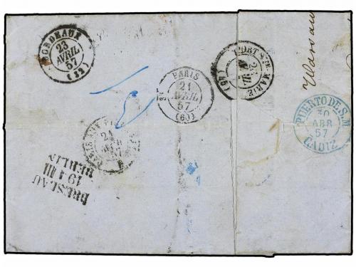 ✉ POLONIA. 1857. VARSOVIA a PTO. STA. MARIA (España). Enviad