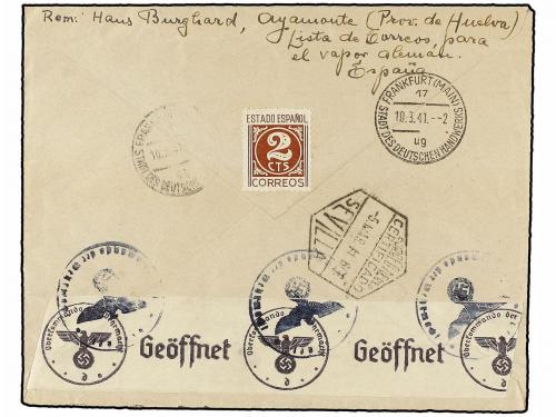 ✉ ESPAÑA. 1941. AYAMONTE a ALEMANIA. Espectacular franqueo, 