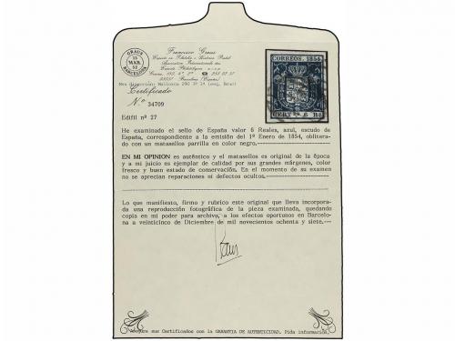 ° ESPAÑA. Ed. 27. 6 reales azul. Márgenes excepcionales. PIE
