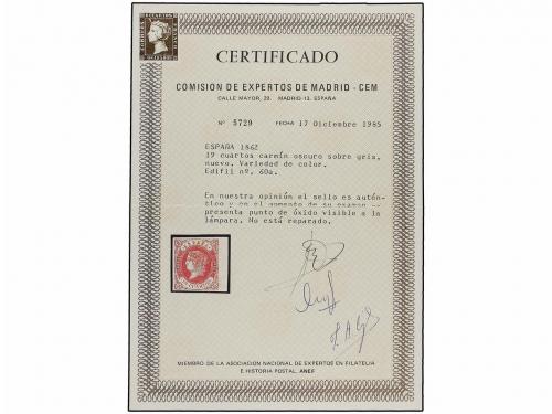 * ESPAÑA. Ed. 60. 19 cuartos rosa. PIEZA DE LUJO. Cert. CEM.