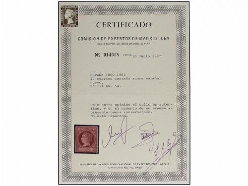 * ESPAÑA. Ed. 54. 19 cuartos castaño s. salmón. Color intens