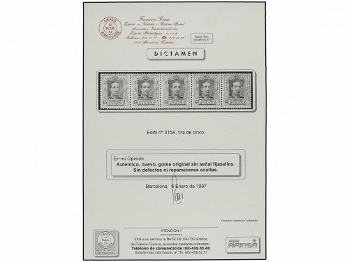 ** ESPAÑA. Ed. 315A (4). 15 cts. gris verdoso, tipo I. Tira 
