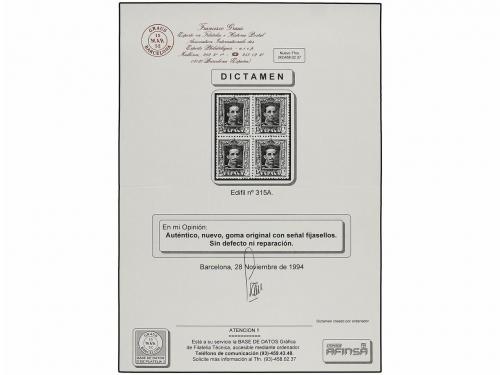 * ESPAÑA. Ed. 315A (4). 15 cts. gris verdoso, tipo I. Bloque