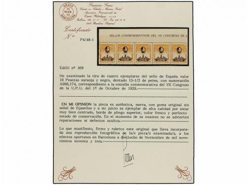 * ESPAÑA. Ed. 309 (5). 10 pts. naranja y negro. Tira de cinc