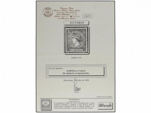 ** ESPAÑA. Ed. 85. 20 cts. lila. PIEZA DE LUJO. Dictamen GRA