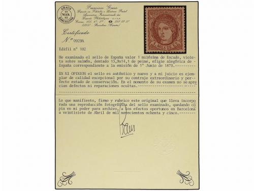 * ESPAÑA. Ed. 102. 1 mils. violeta s. salmón. PIEZA DE LUJO.