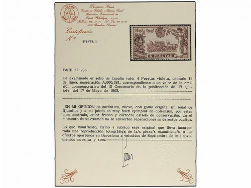 ** ESPAÑA. Ed. 265. 4 pts. violeta. PIEZA DE LUJO. Cert. GRA