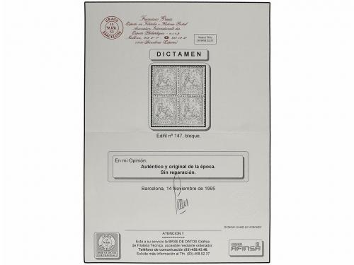 * ESPAÑA. Ed. 147. 25 cts. castaño. Bloque de cuatro, centra