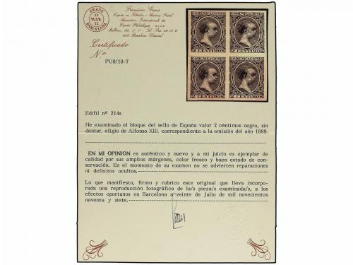 ** ESPAÑA. Ed. 214s (4). 2 cts. negro. Bloque de cuatro SIN 