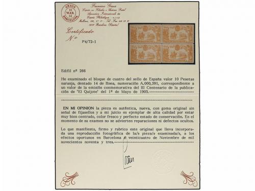 * ESPAÑA. Ed. 266. 10 pts. naranja. Bloque de cuatro, centra