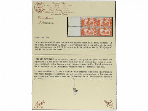 ** ESPAÑA. Ed. 262 (4). 40 cts. rosa. Bloque de cuatro, acep