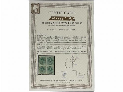 ** ESPAÑA. Ed. 268 (4). 5 cts. verde. Bloque de cuatro, vari