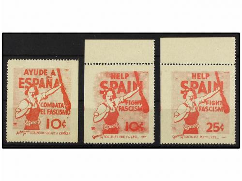 ESPAÑA GUERRA CIVIL. AYUDE A ESPAÑA. 3 viñetas de 10 ctvos. 