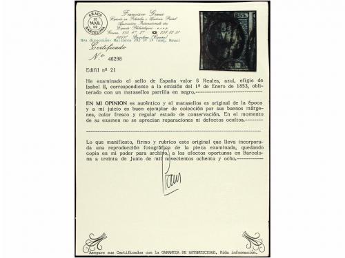LOTES y COLECCIONES. 1850-54. ESPAÑA. Ficha con sellos usado