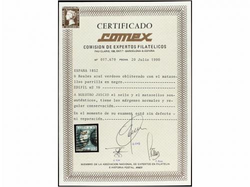 LOTES y COLECCIONES. 1850-54. ESPAÑA. Ficha con sellos usado