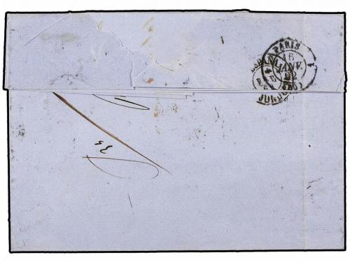 ✉ ESPAÑA. Ed. 53F. 1862. BARCELONA a PARÍS. 12 cuartos carmí