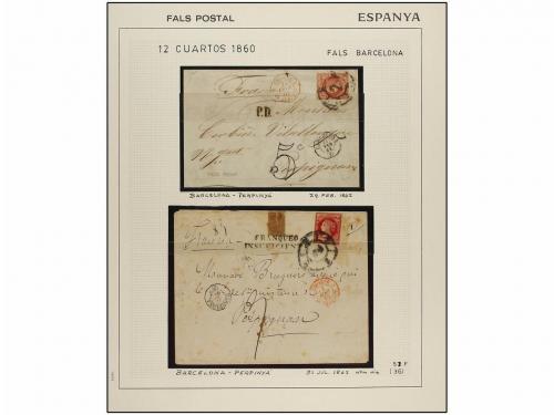 ° ✉ Δ ESPAÑA. Ed. 53F. 12 cuartos carmín, FALSO POSTAL. 3 se