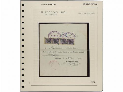 */° Δ ESPAÑA. TELÉGRAFOS. 10 pesetas azul violeta, colección