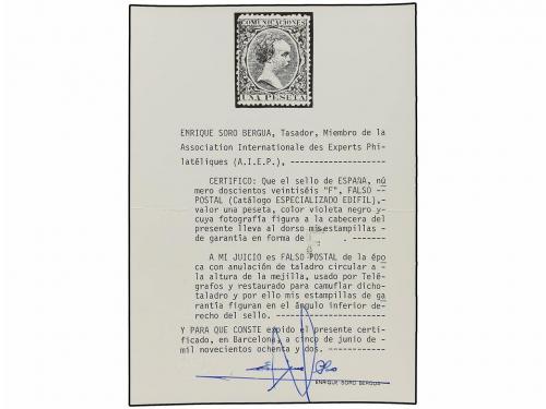 ° ESPAÑA. Ed. 226F. 1 peseta violeta, FALSO POSTAL, tipo III