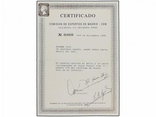 ✉ ESPAÑA. Ed. 669F. 1934. VALENCIA a MÁLAGA. 30 cts. carmín 