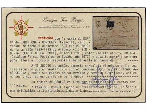 ✉ ESPAÑA. Ed. 226 F. 1896. BARCELONA a BURDEOS (Francia). 1 