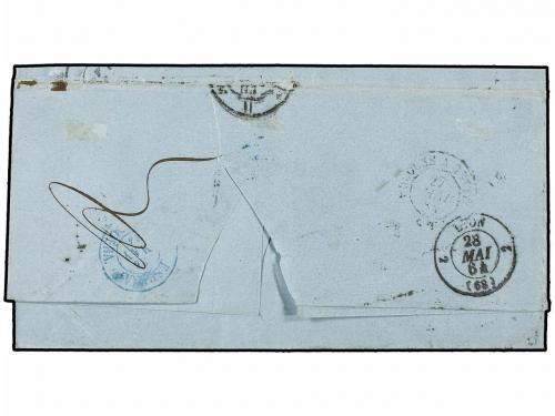✉ ESPAÑA. Ed. 65 F. 1864. BARCEONA a FRANCIA. 12 cuartos ver