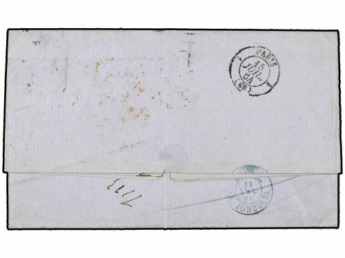 ✉ ESPAÑA. Ed. 65 F (2). 1864. BARCELONA a PARÍS. 12 cuartos 