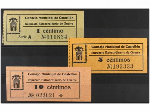 ESPAÑA GUERRA CIVIL. CASTELLÓN. 1 cto, 5 cts. y 10 cts. IMPU