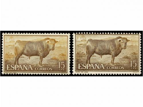 ** ESPAÑA. Ed. 1254ef. TOROS. 15 cts. bistre y castaño. SIN 