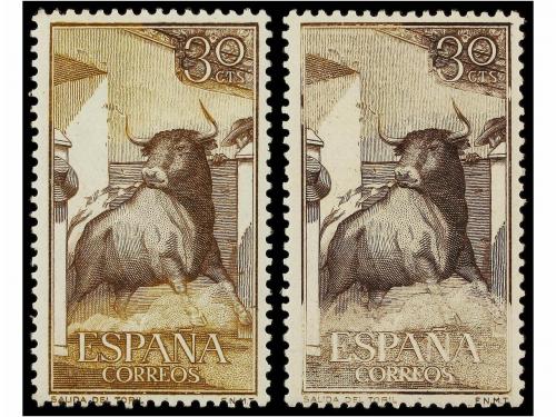 ** ESPAÑA. Ed. 1257ib. TOROS. 30 cts. bistre y castaño. FALT