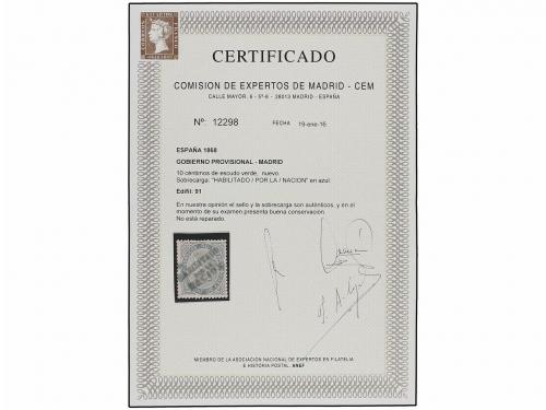 * ESPAÑA. Ed. 91. 10 cent. verde HABILITADO/POR LA/NACION en