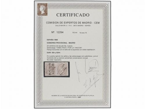 (*) ESPAÑA. Ed. 92 + 92hh. 20 cts. lila HABILITADO/POR LA/NA
