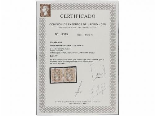 * ESPAÑA. Ed. 87 (2). 2 cuartos castaño claro.HABILITADO/POR