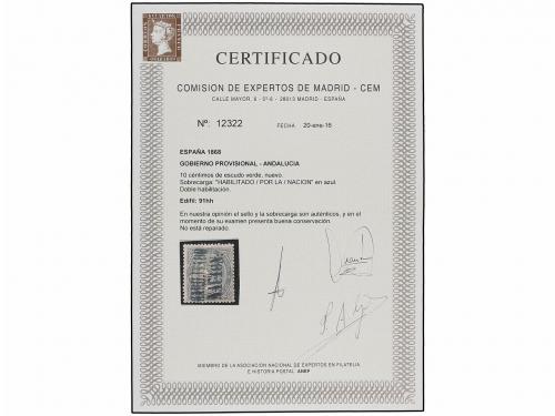 * ESPAÑA. Ed. 91hh. 10 cent. verde HABILITADO/POR LA/NACION 