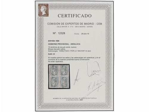 * ESPAÑA. Ed. 91 (4). 10 cent. verde HABILITADO/POR LA/NACIO