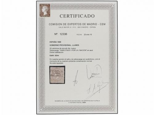 * ESPAÑA. Ed. 92hh. 20 cts. lila. HABILITADO POR/LA JUNTA/RE
