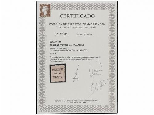 * ESPAÑA. Ed. 90. 19 cuartos rosa HABILITADO/POR LA/NACION e