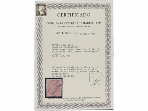 (*) ESPAÑA. Ed. 90. 19 cuartos rosa. HABILITADO/POR LA/NACIO