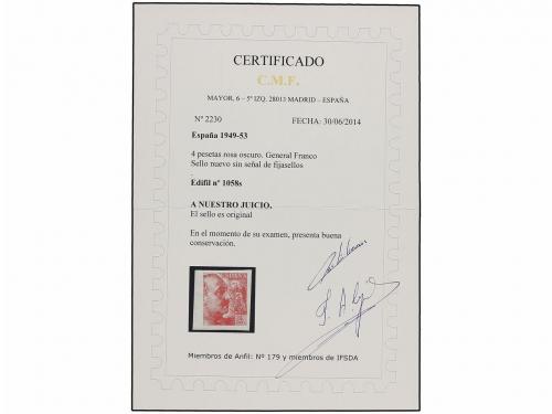 ** ESPAÑA. Ed. 1058s. 4 pts. rosa carmín SIN DENTAR. RARO y 