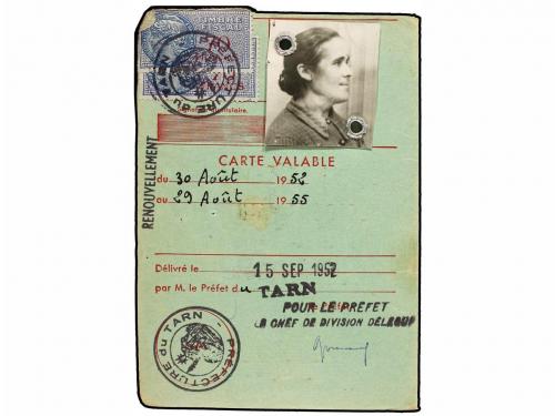 ✉ ESPAÑA. 1952. CARNET DE REFUGIADO ESPAÑOL en FRANCIA con 3