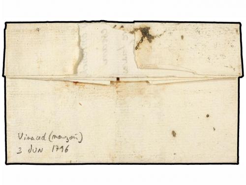 ✉ ESPAÑA: PREFILATELIA. 1796. VINACED a BARCELONA. Marca ARA