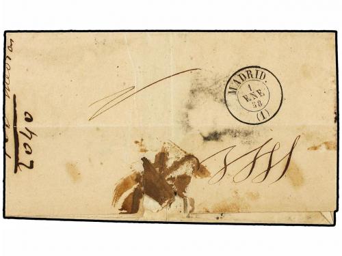 ✉ ESPAÑA. Ed. 48. 1858. POZA a MADRID. 4 cuartos rojo, mat. 