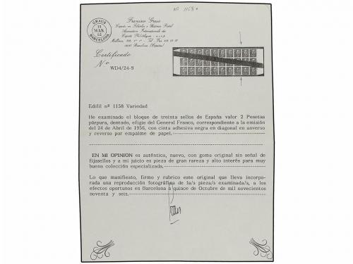 ** ESPAÑA. Ed. 1158. FRANCO. 2 pts. malva tira de tres PAPEL