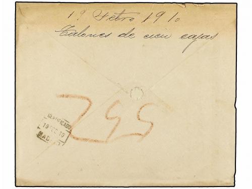 ✉ ESPAÑA. Ed. 248, 315. 1910. CÁDIZ a MADRID. 15 cts. violet