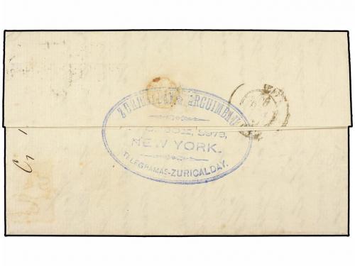 ✉ ESTADOS UNIDOS. 1880. NEW YORK a CÁDIZ. 5 cts. azul con pi